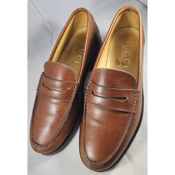 Gucci Men's Leather Flats Brown Loafers Size 8.5D Made In Italy - Picture 2 of 15
